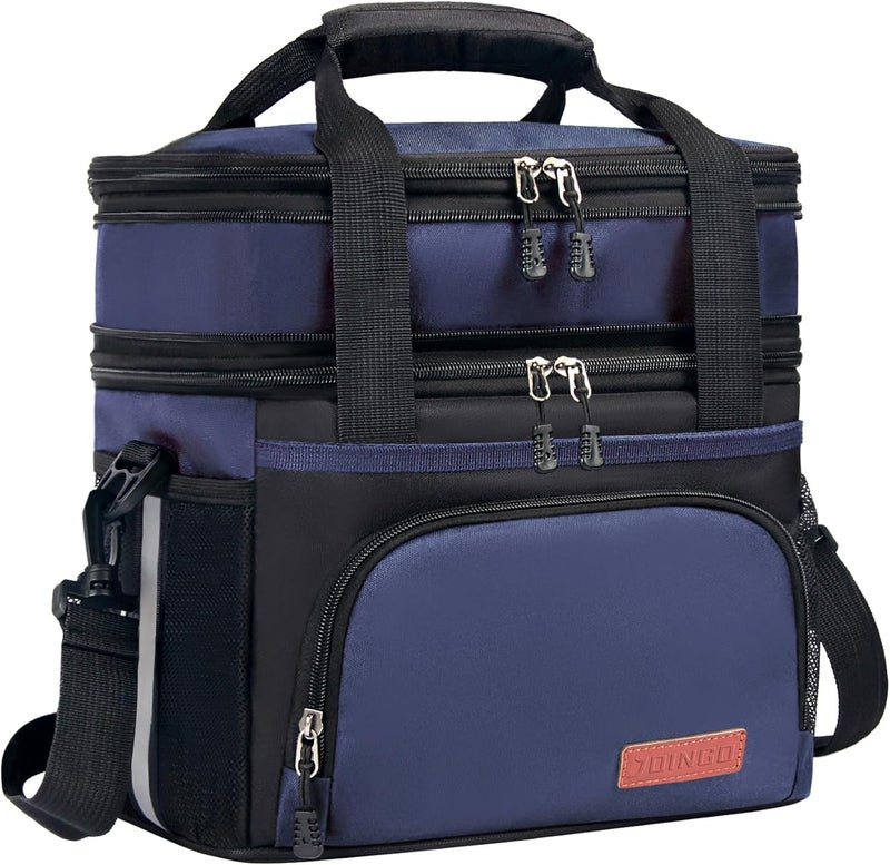 JOINGO Lunch Box For Men/Women,Large Double-layer Insulated Expandable Reusable Leakproof Cooler Bags For Adults,Lunch Bag With Adjustable Shoulder Strap For Office Travel Picnic(Blue) - Image 1